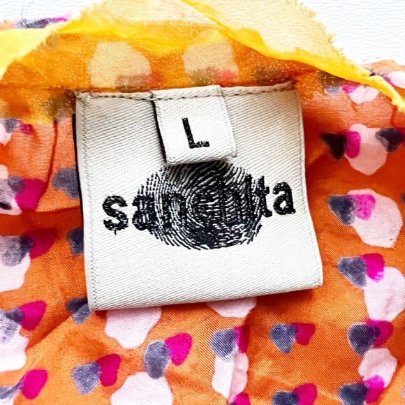 Anthropologie Silk Sanchita Placed Pixels Blouse Boxy Top Drop Raw Edge Sz L - Picture 7 of 12